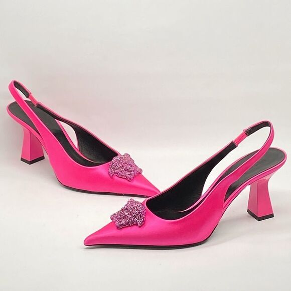 Versace La Medusa Embellished Silk Blend Slingback Pump size 37.5 - Picture 10 of 14